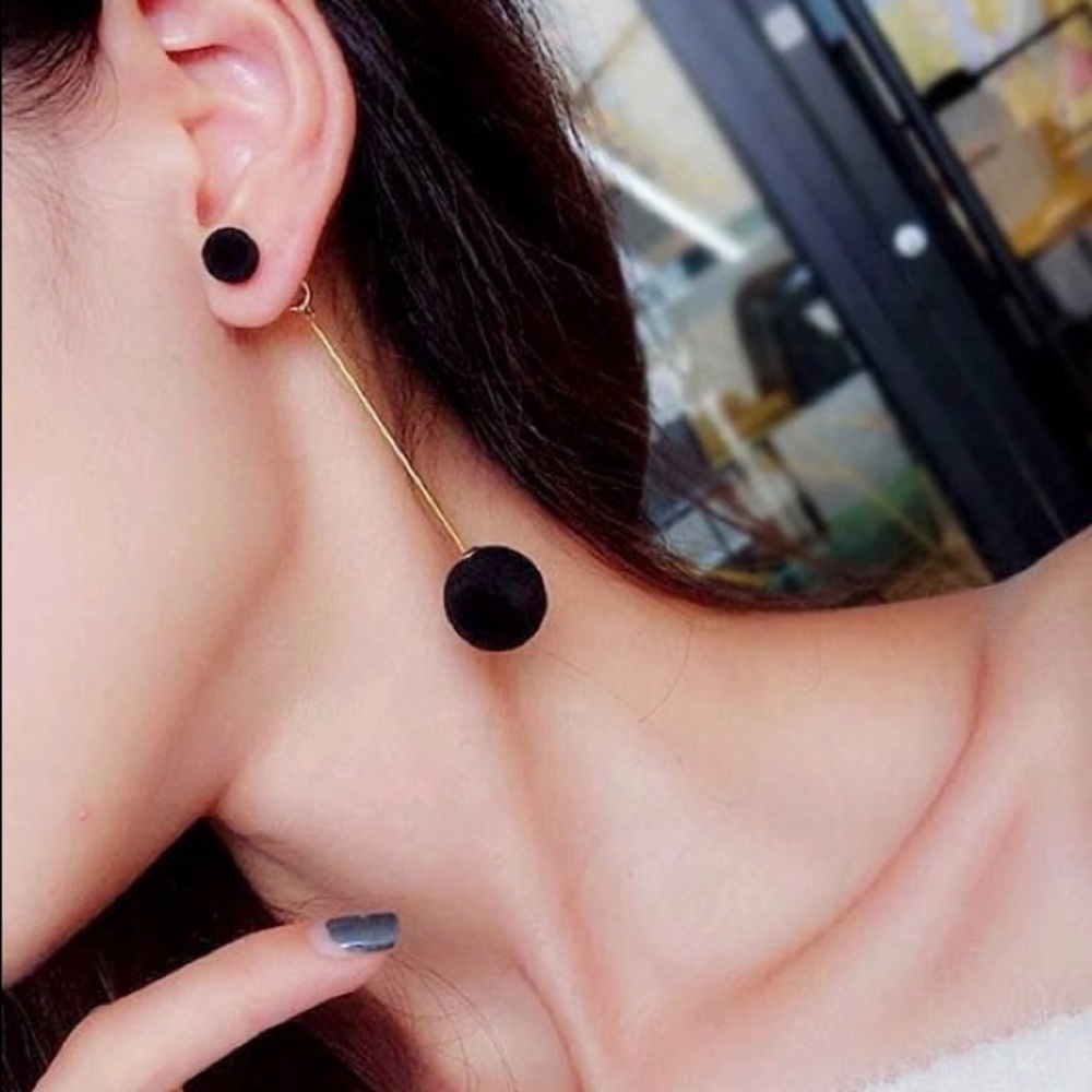 Fashion Black Plush Ball Drop Earrings For Women